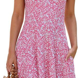 Women's Summer Floral Sundress Faux Wrap V Neck Pockets Casual Short